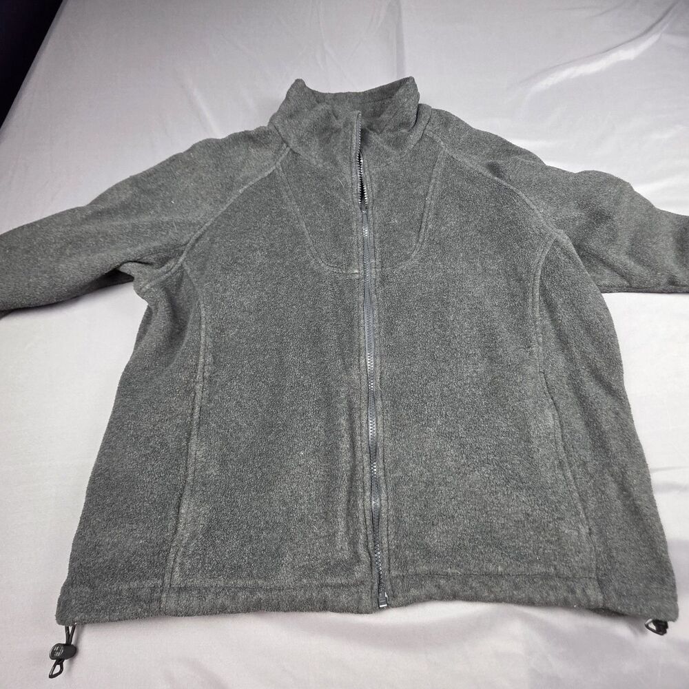 Womens Full Zip Fleece Jacket XL Gray Long Sleeve Mock Neck Outdoor Coat